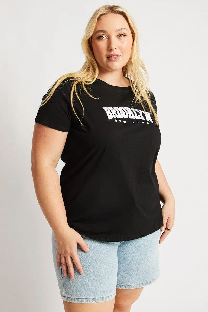 Black Graphic T Shirt Short Sleeve Crew Neck Weekend Style Trend Versatile Wearable