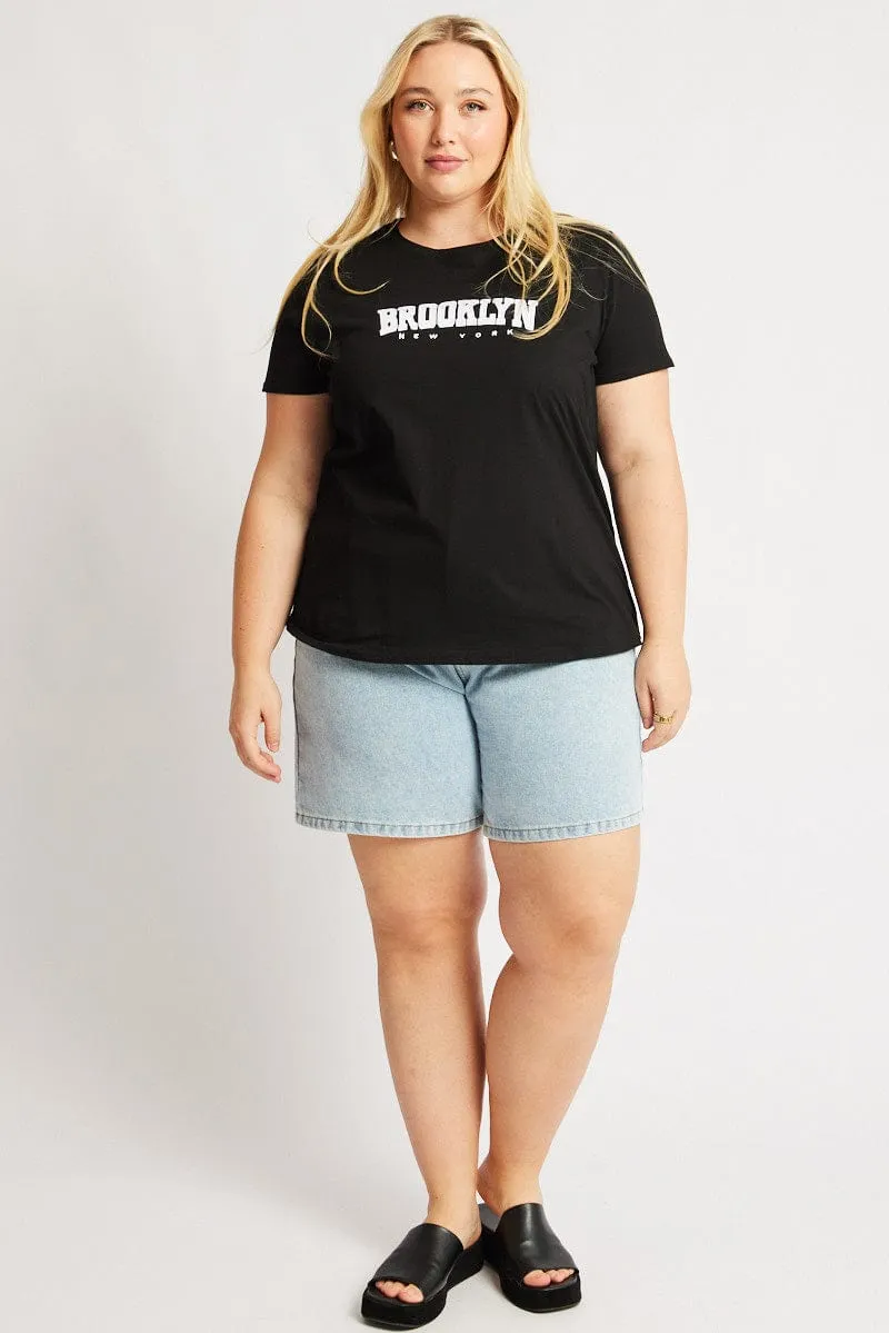 Black Graphic T Shirt Short Sleeve Crew Neck Soft and Light
