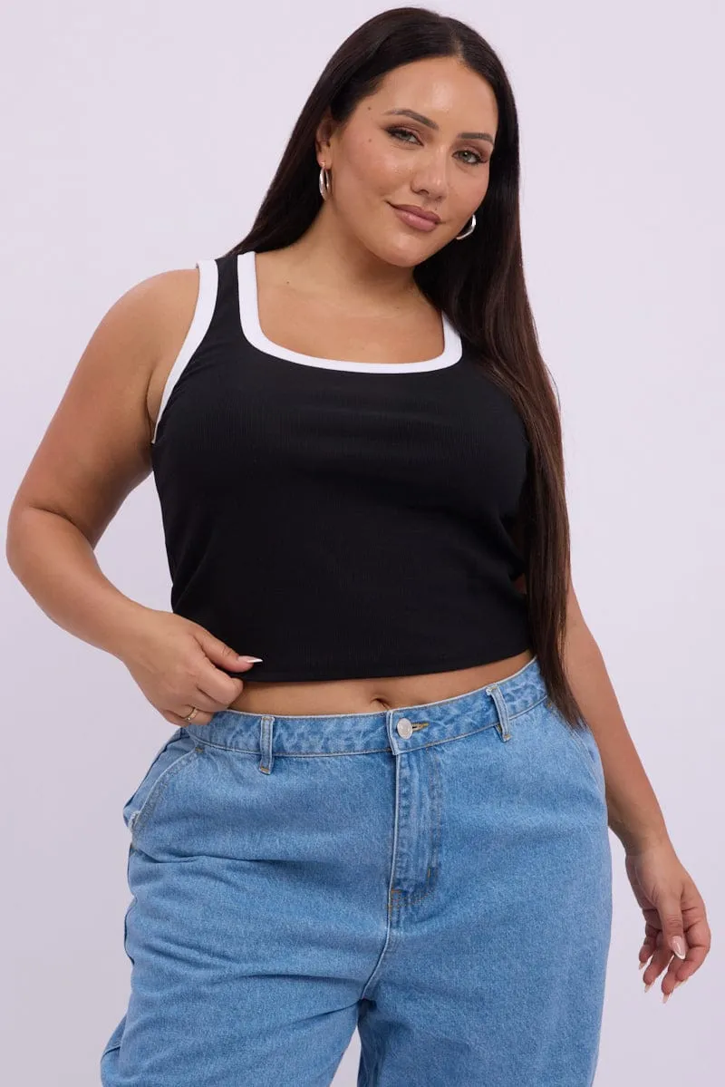 Black Tank Top Contrast Binding QuickRelease Closure Transitional Clothing