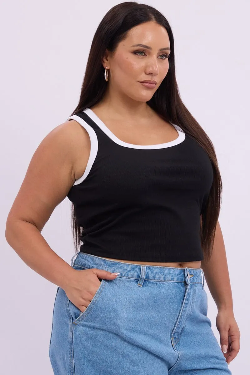 Silk Glow Metal Core Black Tank Top Contrast Binding