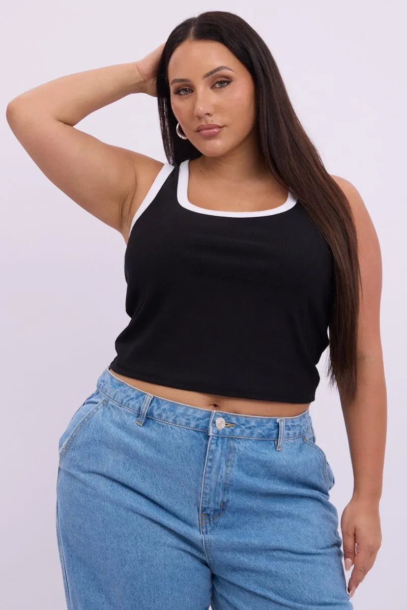 Business Attire Black Tank Top Contrast Binding