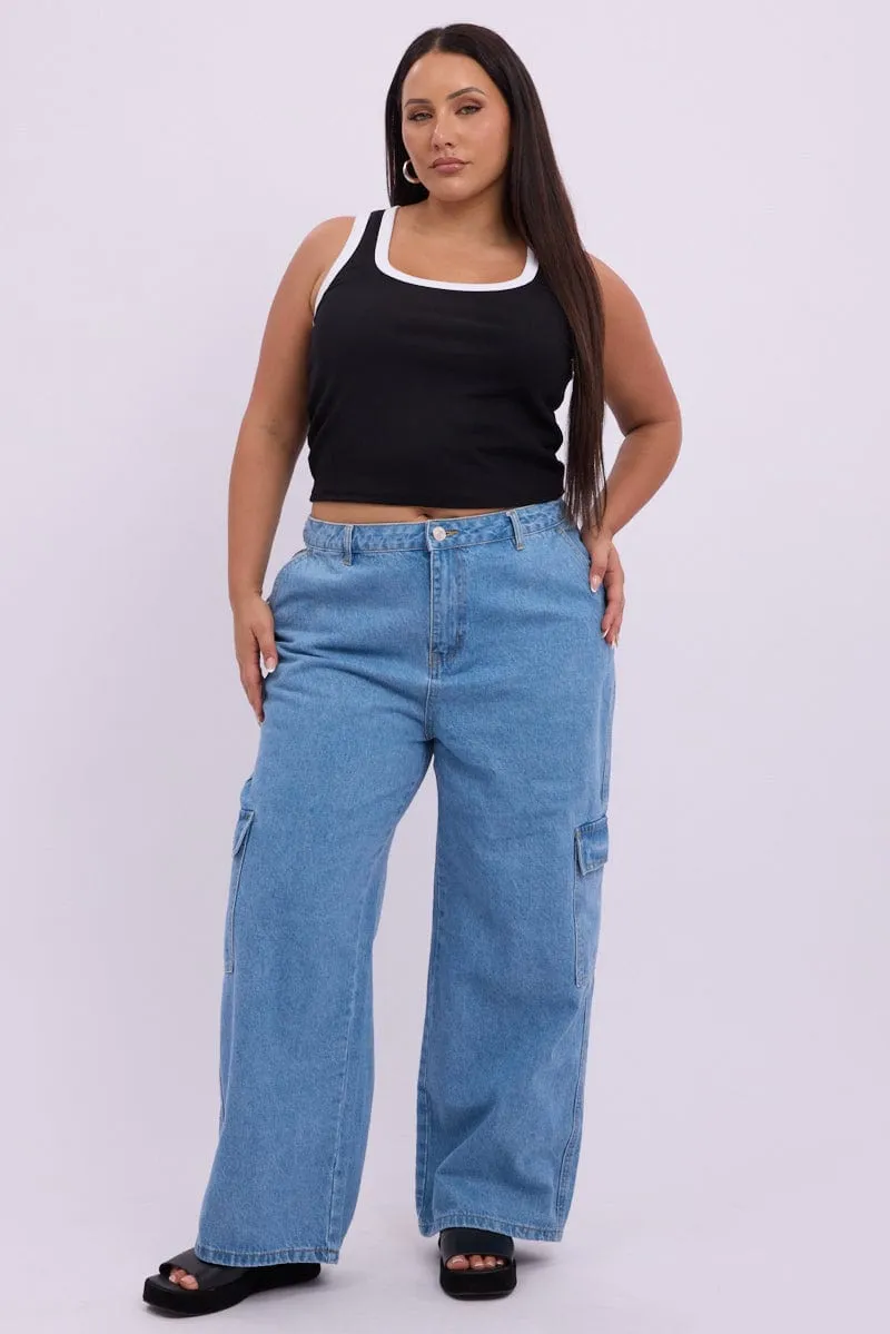 Black Tank Top Contrast Binding Smooth Line