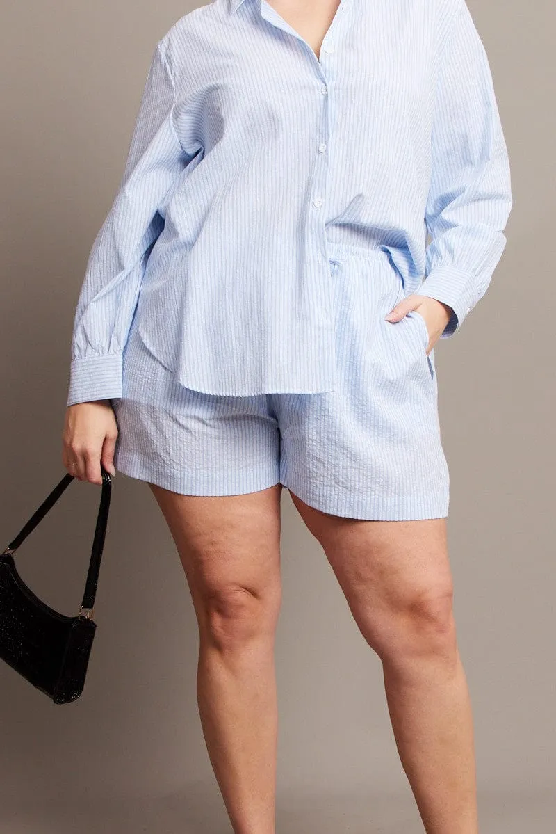 Blue Stripe Shorts Elasticated Waist UVProtective Coating