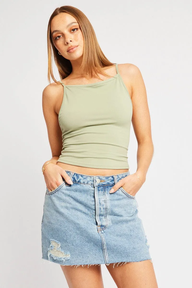 Green Sleeveless Tank Supersoft UVProtectionCloth slim fit