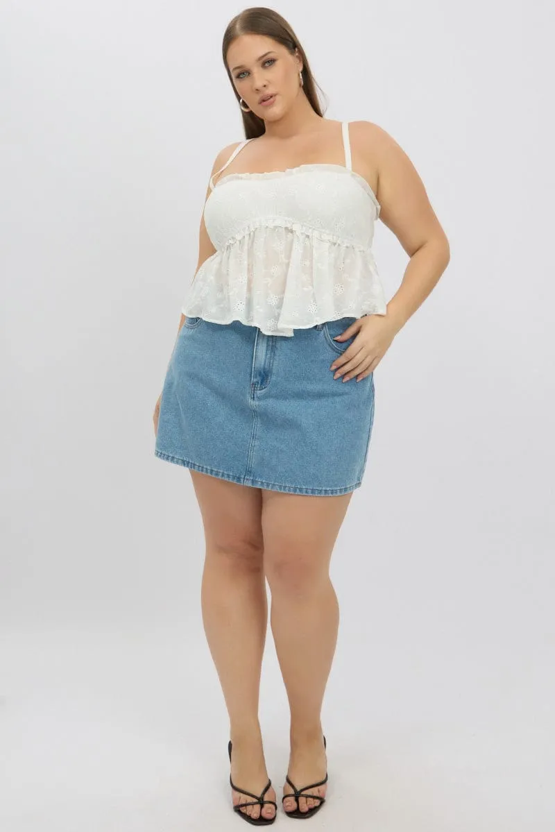 White Broderie Cami Top Ruched Bust Ethic Core