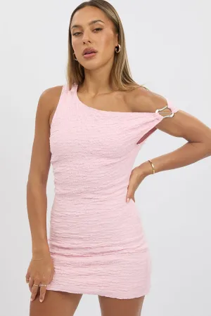 StainResistant Fabric Pink Bodycon Dress Textured Mini