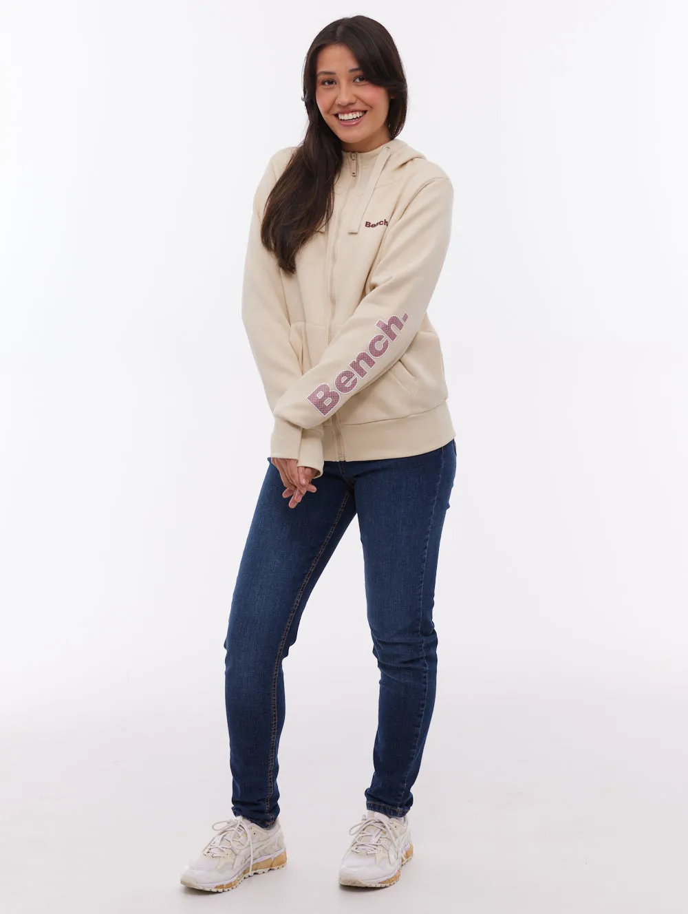 Darcine Zip-Up Hoodie with Sleeve Logo - White SmoothEdgeTrim