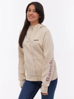 Soft Blouse Easy Layer Darcine Zip-Up Hoodie with Sleeve Logo - White
