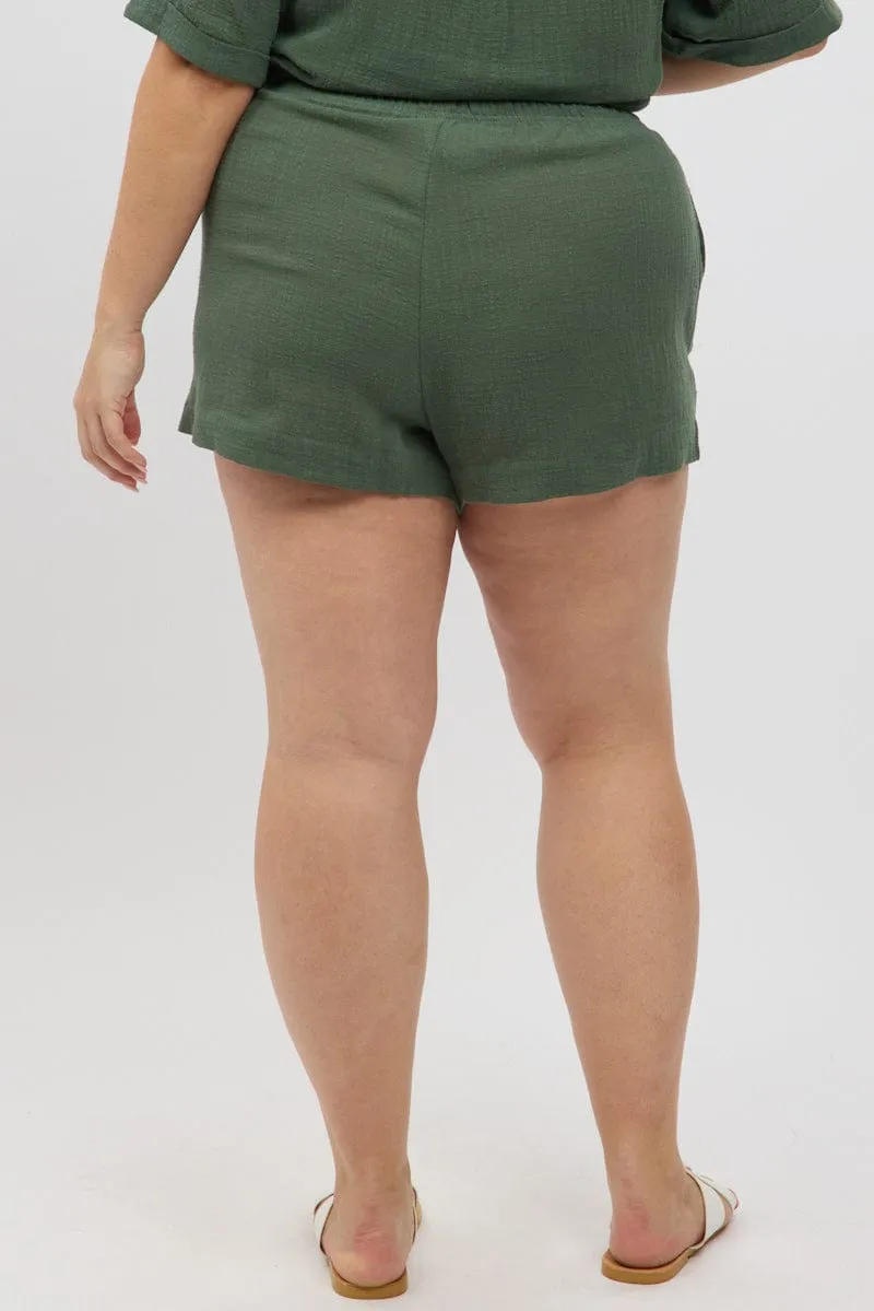 casual sneakers Cool Sweater Green Elastic Waist Pull On Cotton Shorts