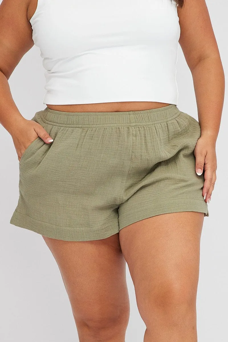 UVProtection Coating Poise Fit Green Relaxed Shorts High Rise