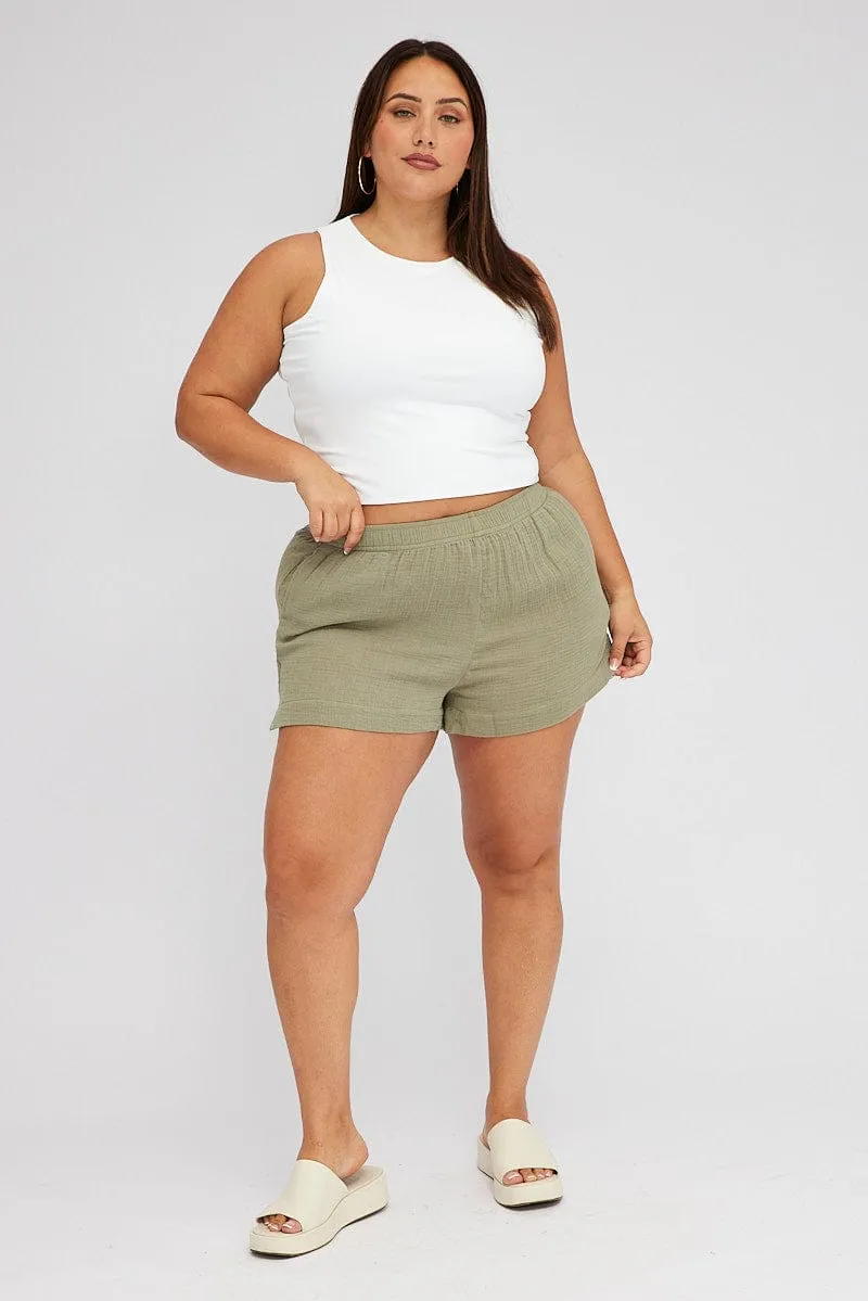 Green Relaxed Shorts High Rise Light Wool Soft Lining