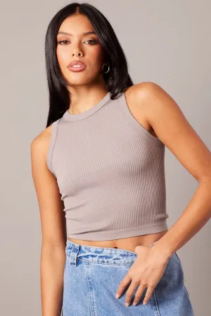 Brown Tank Top Crew Neck Seamless Warm Coat
