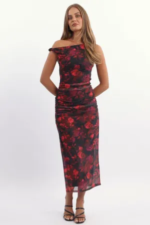 Red Floral Bodycon Dress Mesh Trendy Hat