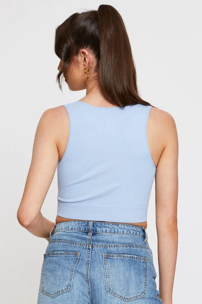 Blue Tank Top Sleeveless Seamless Recycle Glow LightweightMaterial
