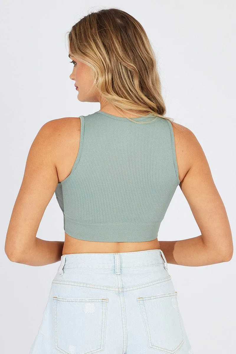 NonBindingEdges AntiBacterialTextile Green Tank Top Crew Neck Seamless
