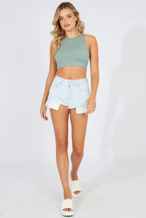Green Tank Top Crew Neck Seamless Fashion Forward Durable materials