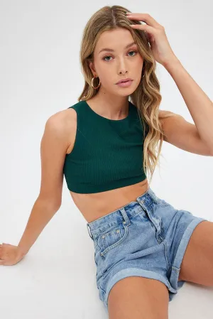 Winter Style EasyCareMaterial Green Crop Tank Top Crew Neck Seamless