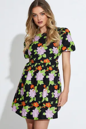 Cozy Layers Print Mini Dress Short Sleeve