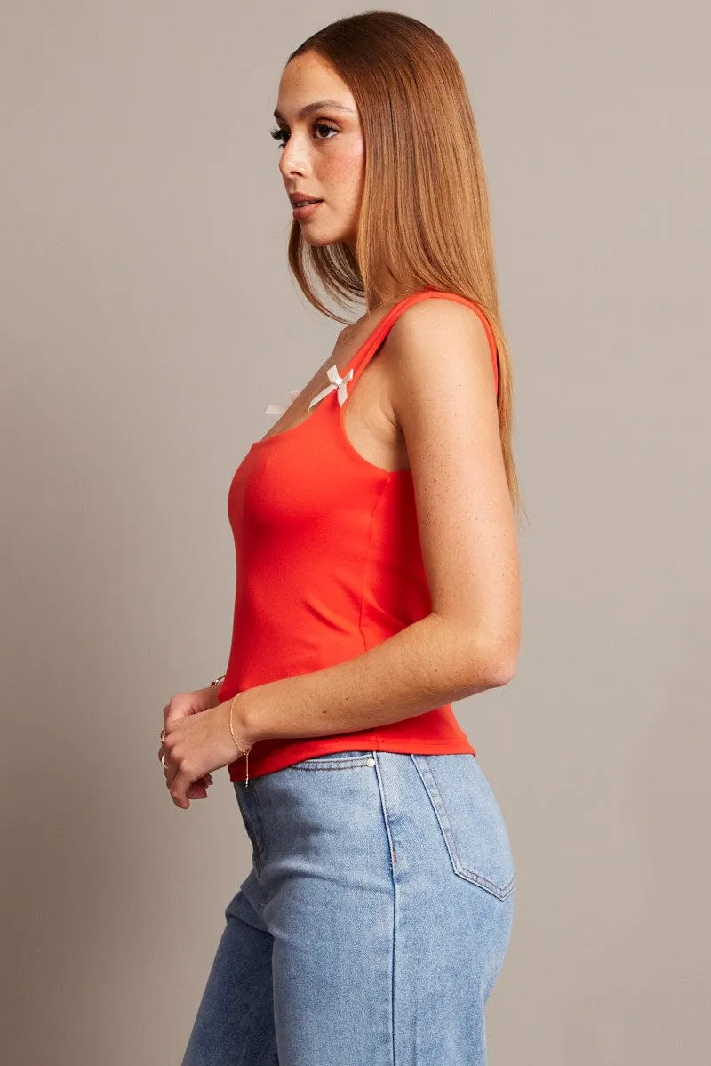 Red Supersoft Tank Scoop Neck Sleeveless Ribbon NonSlipTrims