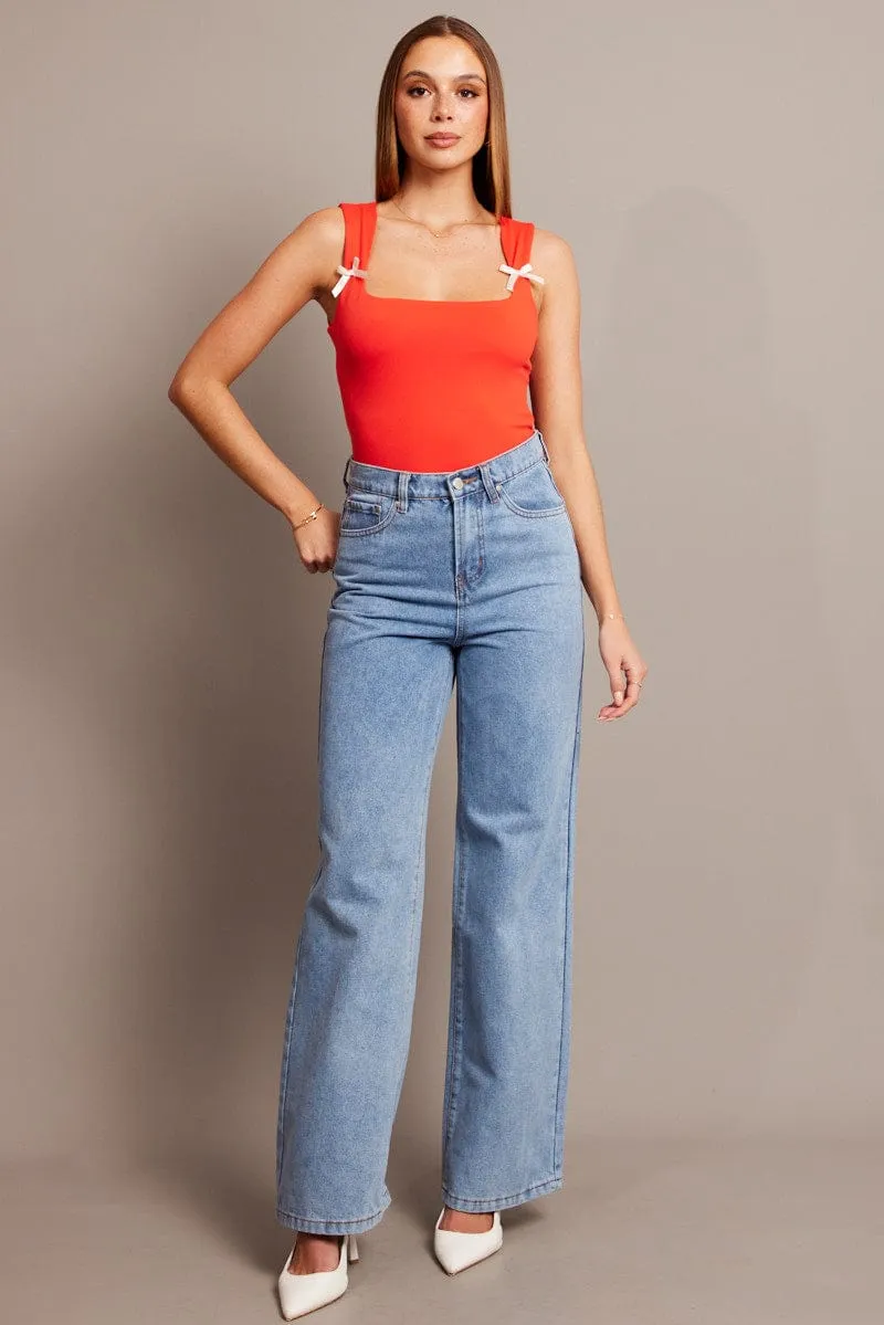 Red Supersoft Tank Scoop Neck Sleeveless Ribbon QuickDrying Fiber