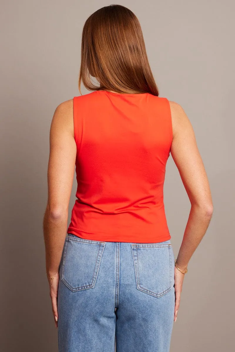 Relaxed T-shirt Red Supersoft Tank Scoop Neck Sleeveless Ribbon