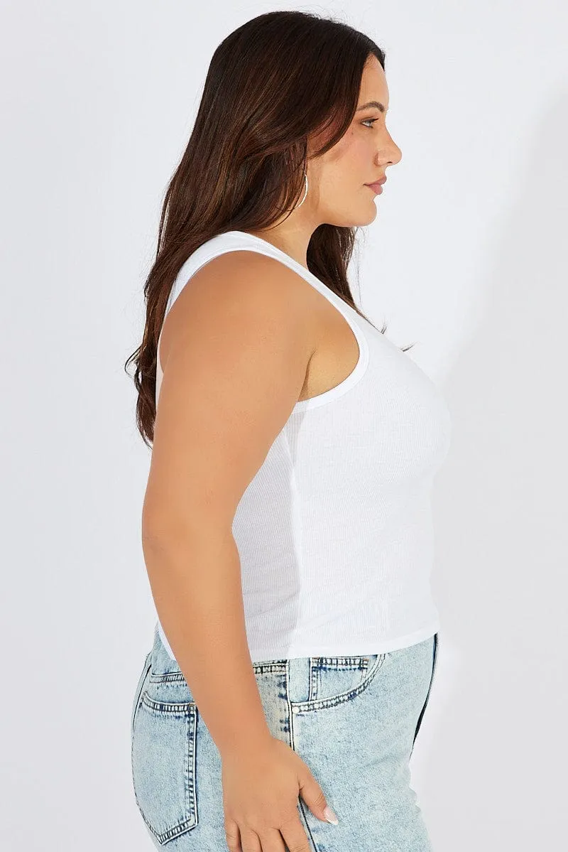 Relaxed Blouse White Tank Top Sleeveless Crew Neck