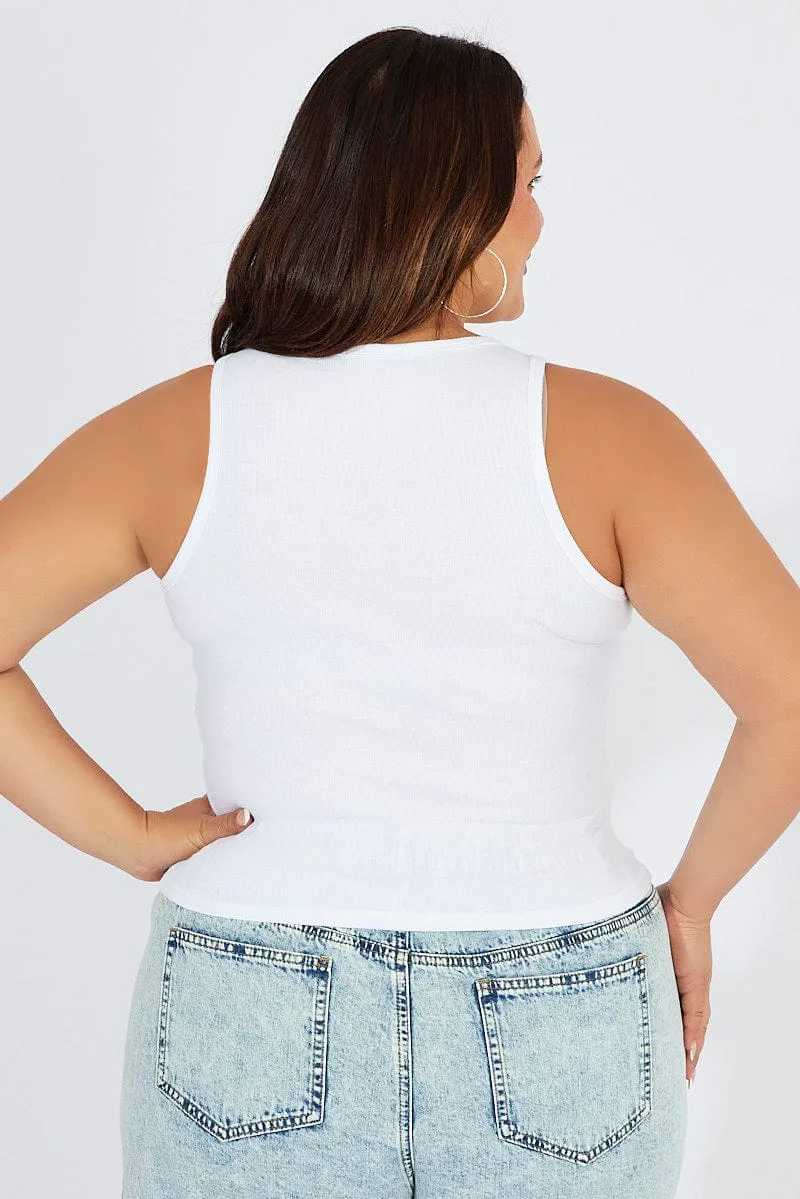 White Tank Top Sleeveless Crew Neck Camera Glow Layered Shirt