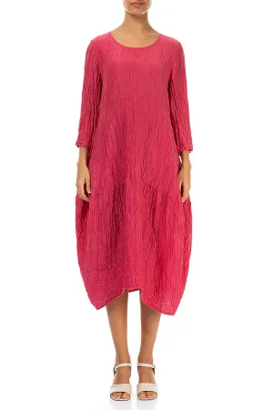 Balloon Crinkled Raspberry Silk Linen Dress Easy Layer CompressionEnhanced Fit