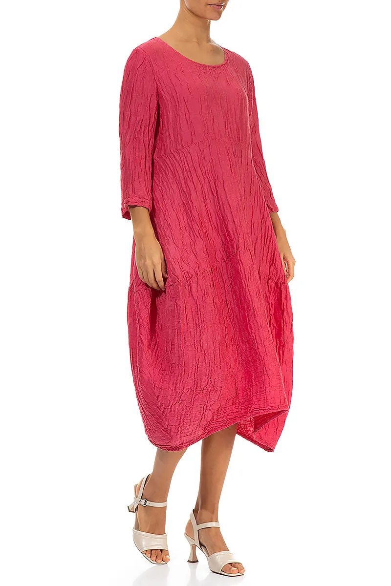 Balloon Crinkled Raspberry Silk Linen Dress Fall Core Organic Cotton Certification