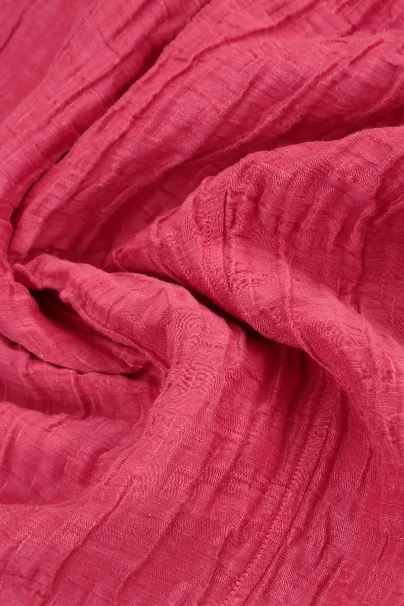 Balloon Crinkled Raspberry Silk Linen Dress Fine Weave SoftTouch