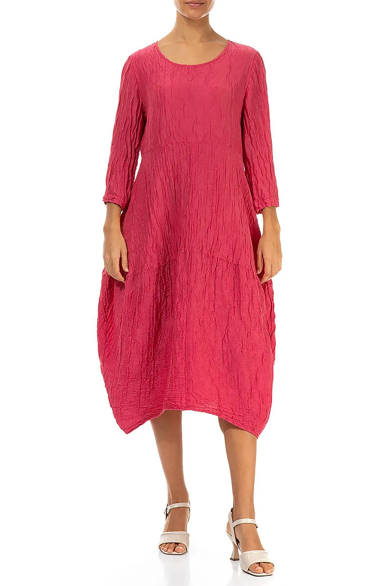 Glass Fit Balloon Crinkled Raspberry Silk Linen Dress