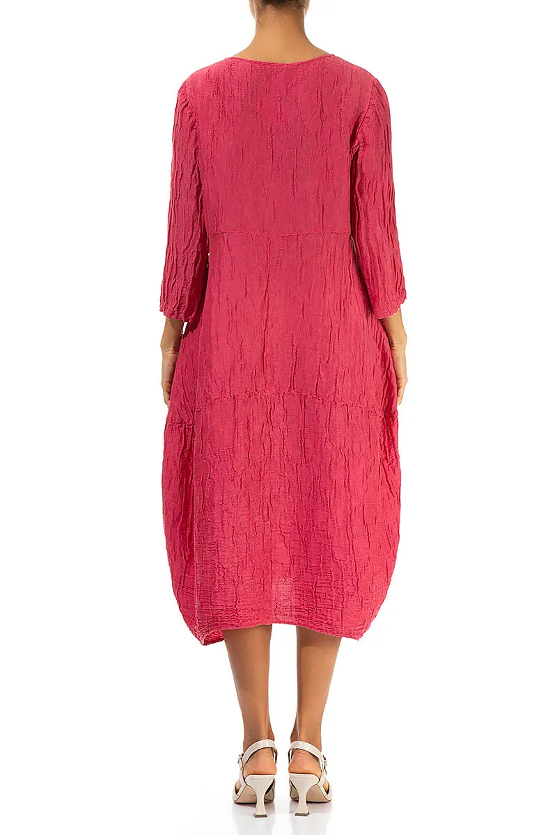 Balloon Crinkled Raspberry Silk Linen Dress Transitional Clothing