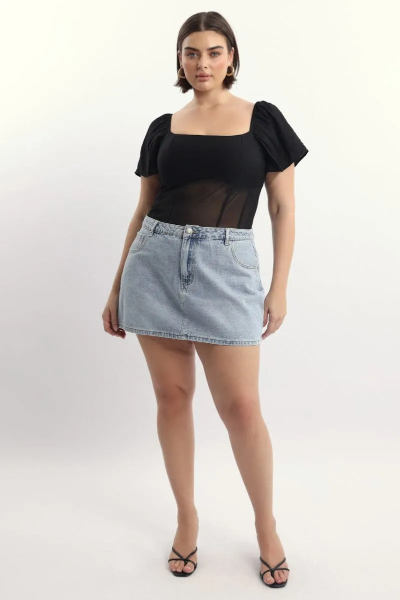 Black Short Sleeve Bodysuit Velvet Soul