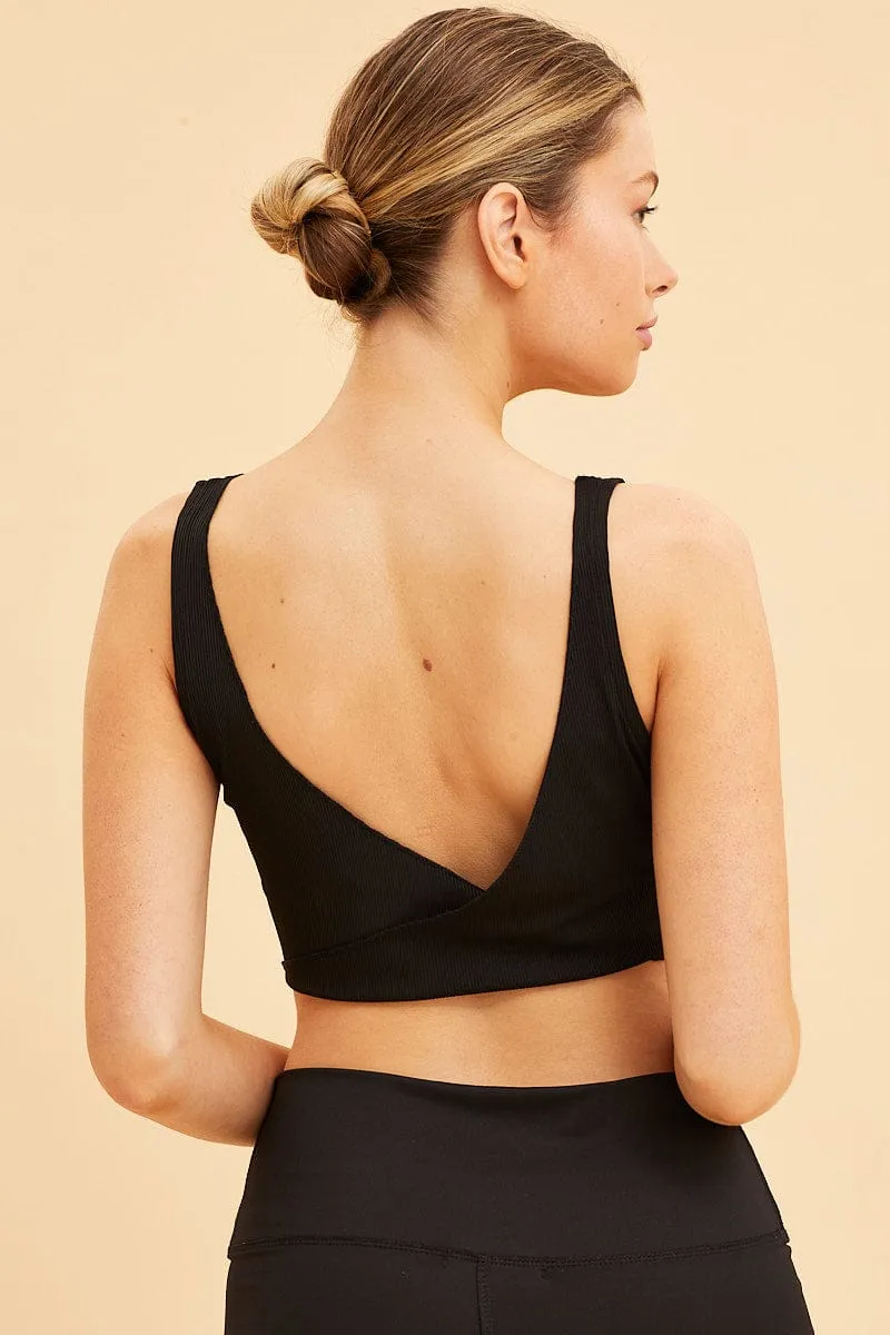 Black Sleeveless Tank Cross Back Crop Reversible elastic waistband Global Glow
