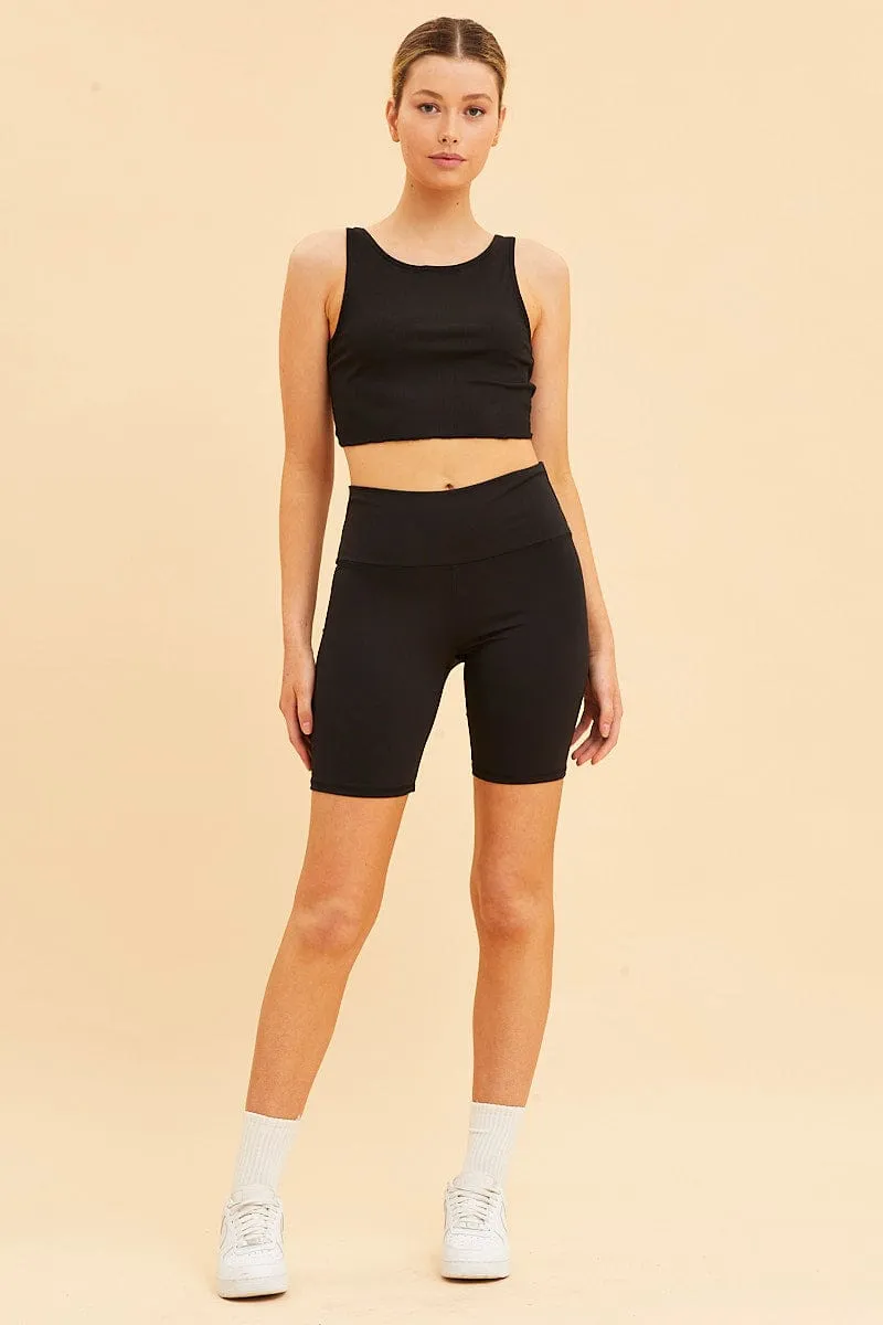 TearResistantMaterial Black Sleeveless Tank Cross Back Crop Reversible