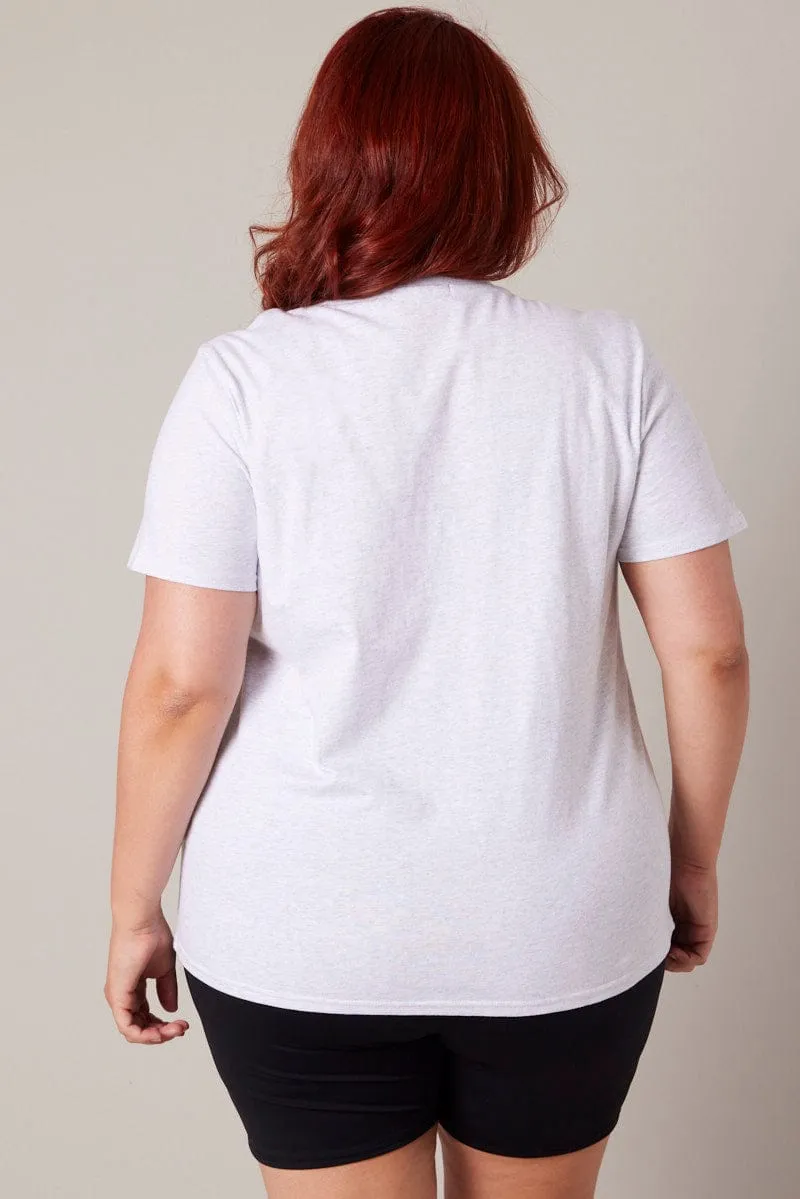Grey Graphic T-shirt Short Sleeve Crew Neck Geometric Pattern