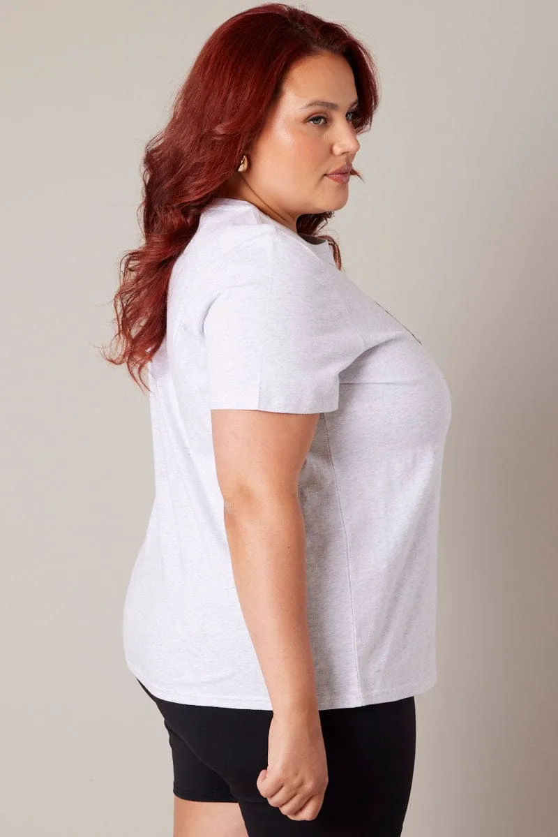Quick Dry Material MinimalistStitching Grey Graphic T-shirt Short Sleeve Crew Neck