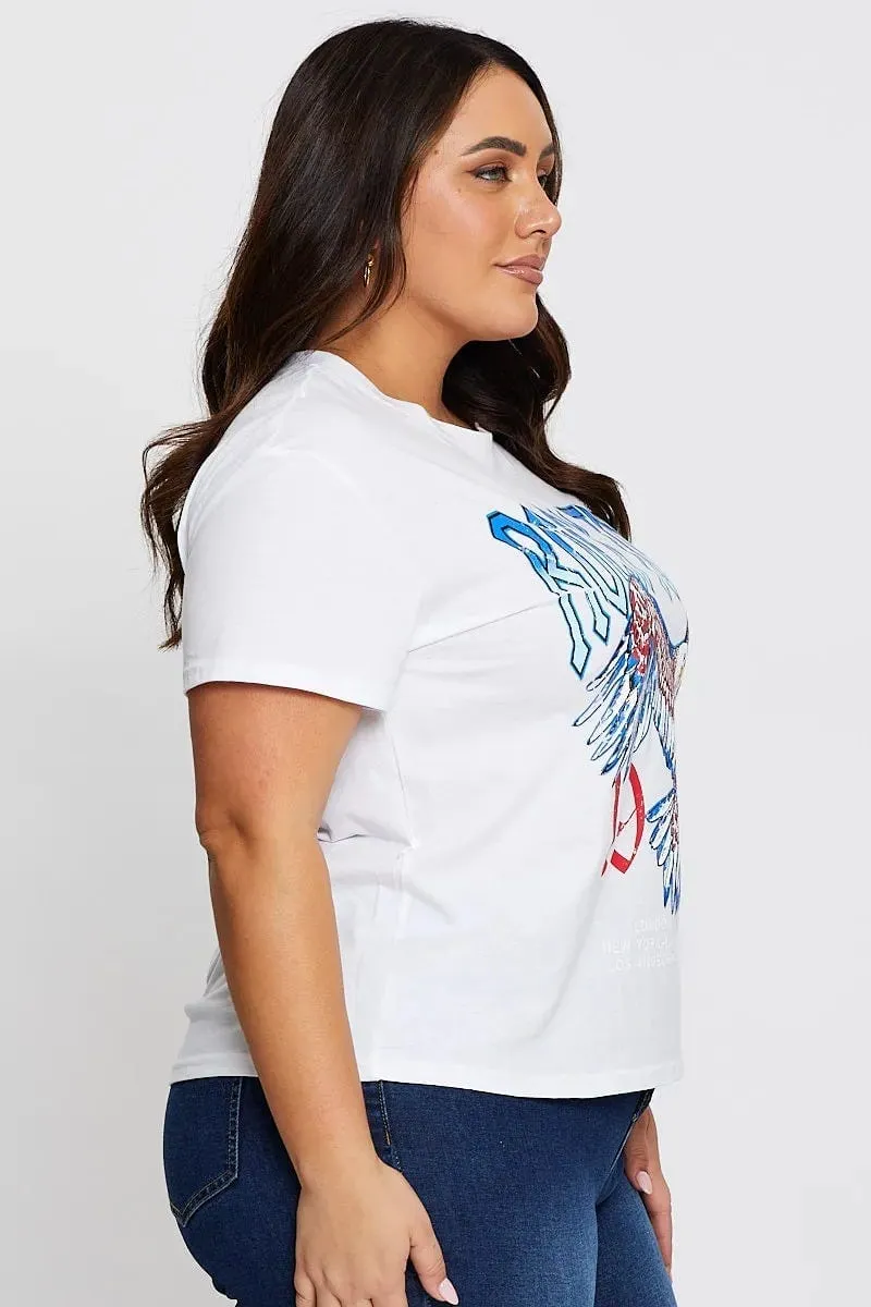 White Graphic T-shirt Rock Tour Crew Neck Short Sleeve LongLastingColor Relax Comfort Style