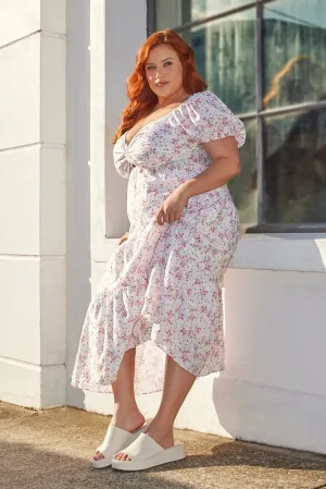 Chorus Night White Ditsy Midi Dress Short Sleeve Cut Out Tiered