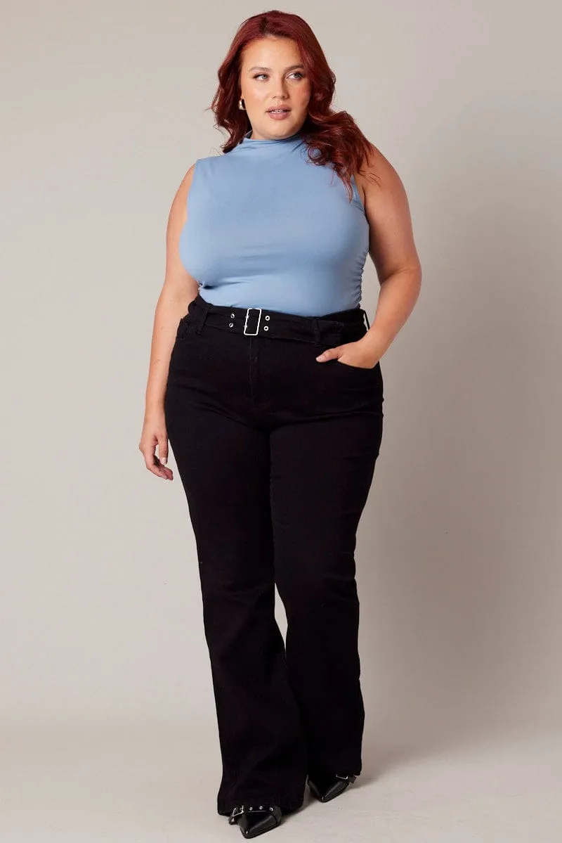 Blue Tank Top Supersoft High Neck Gathered NonChafingEdges
