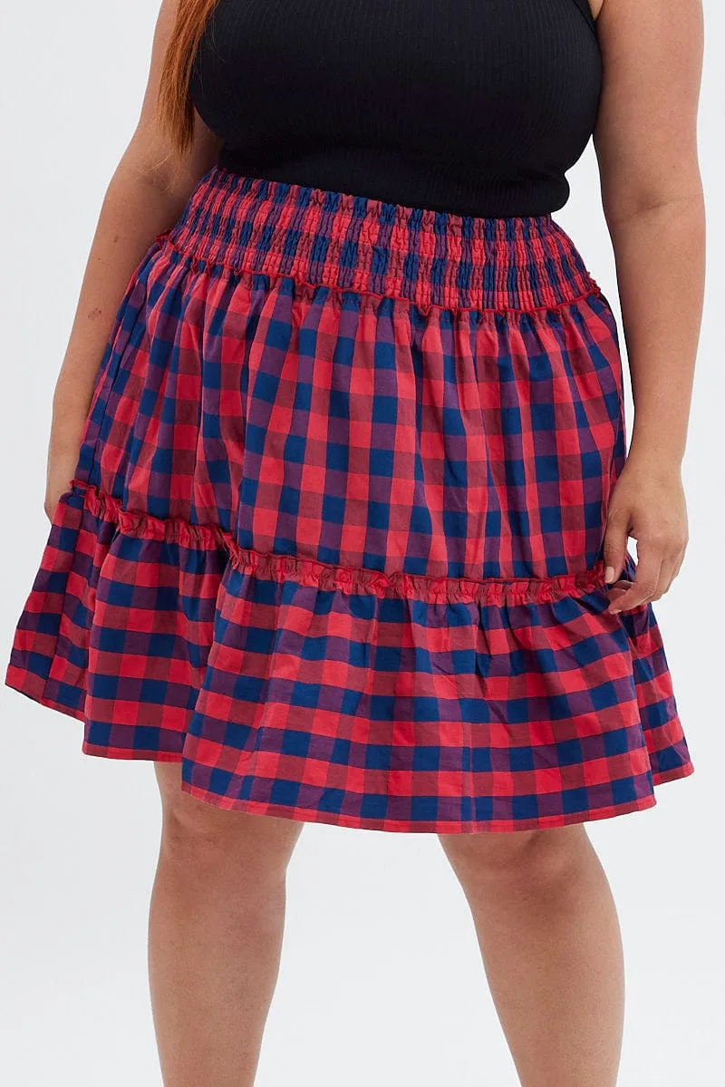 Sustainable Innovation Stripe Shirred Waist Check Skater Skirt