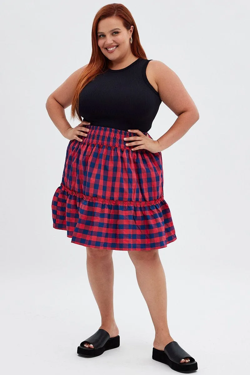 Trend Ready Street Look Stripe Shirred Waist Check Skater Skirt