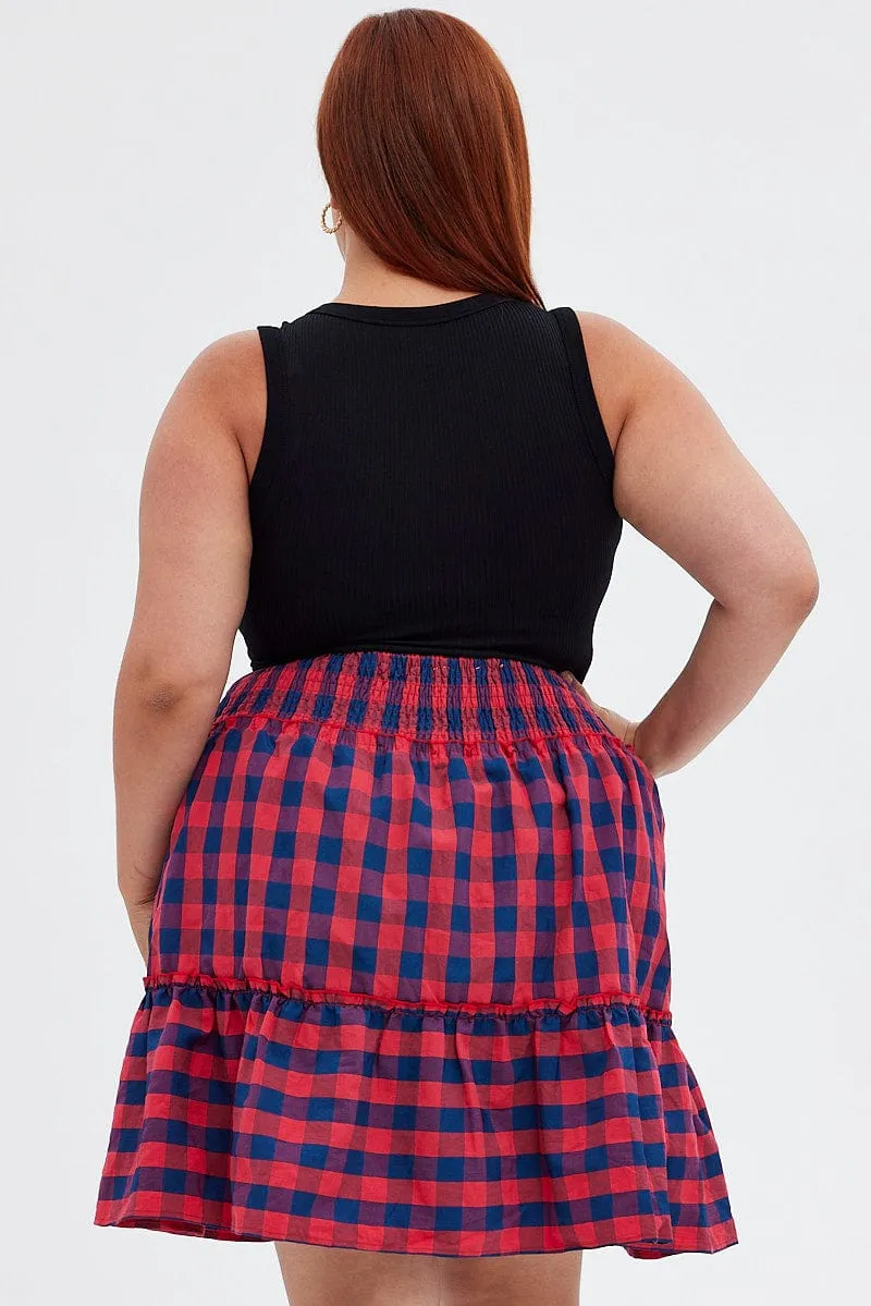 urban scene Stripe Shirred Waist Check Skater Skirt