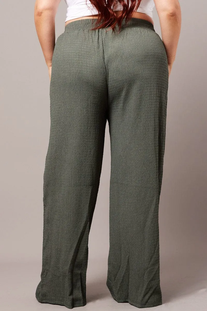 AntiStaticTreatment Green Wide Leg Pants Elasticated Waist