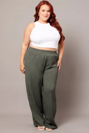 Flexible Fit Comfortable Cut Green Wide Leg Pants Elasticated Waist