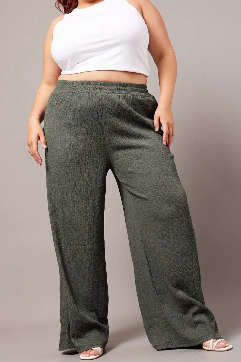 Odor Resistant RuggedDurability Green Wide Leg Pants Elasticated Waist