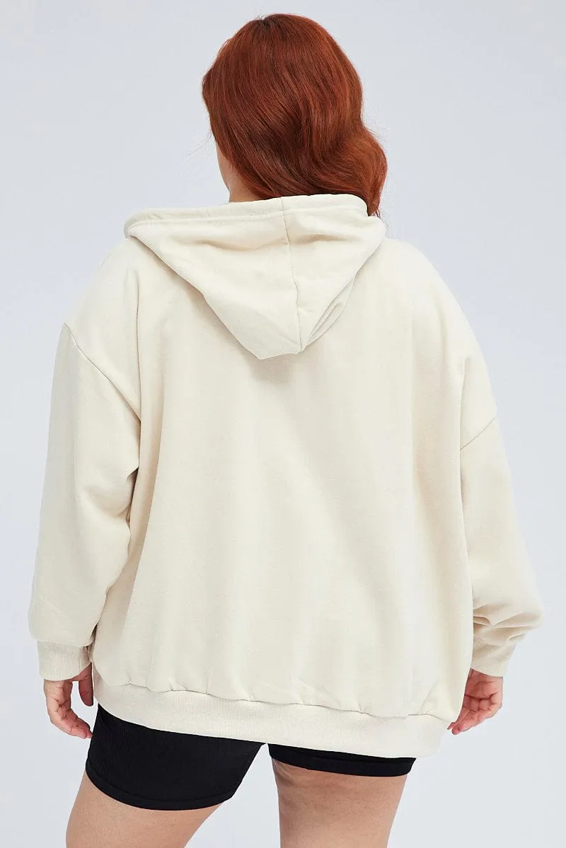 Classic Bold Beige Zip Up Hoodie Jacket New York Motif