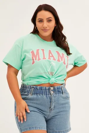 Green Graphic T-shirt Short Sleeve Oversized Popular Anti Bacterial Treatment
