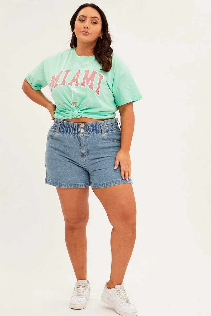 Green Graphic T-shirt Short Sleeve Oversized On-the-Go Fashion