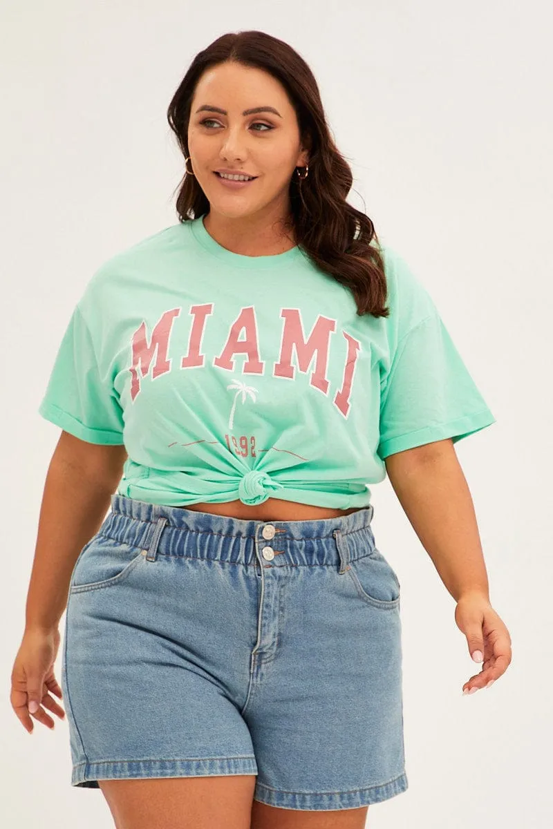 Sleek Design spring fashion Green Graphic T-shirt Short Sleeve Oversized
